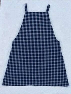 Purrr Melrose Blue Plaid Overall Apron Mini Dress, Cottagecore Granola Summer